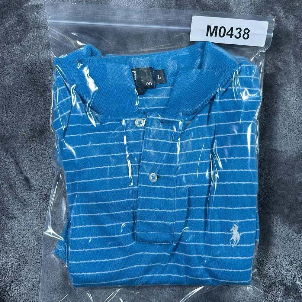 Polo Ralph Lauren Polo Shirt Mens Large Blue‎ Striped Collard Embroidered Golf